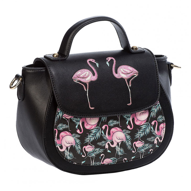 Canvas of Luxury | Flaming Flamingos - Hand-painted Premium Leather Hand Bag